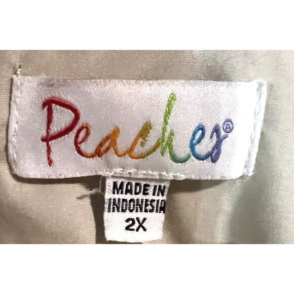 Beige Peaches 2X Womens Scrub Top W/ Pockets & Pen Holder Poly/Cotton Blend - Picture 4 of 4